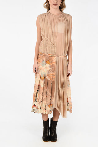 Maison Margiela MMO Floral-Print Silk Blend Accordion Maxi Asymmetric Dress