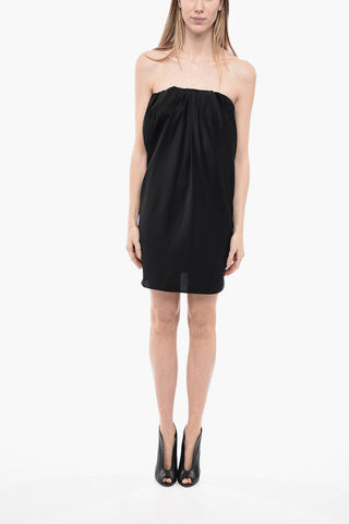 Saint Laurent Pleated Design Satin Sheath Dress