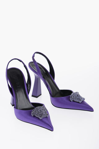 Versace Pointed Satin Pumps With Jewel Detail 11 cm