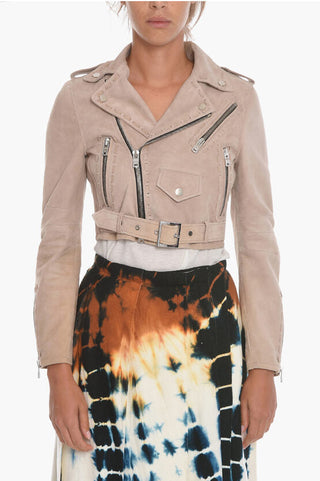 Amiri Suede Cropped Fit Biker Jacket with Belt