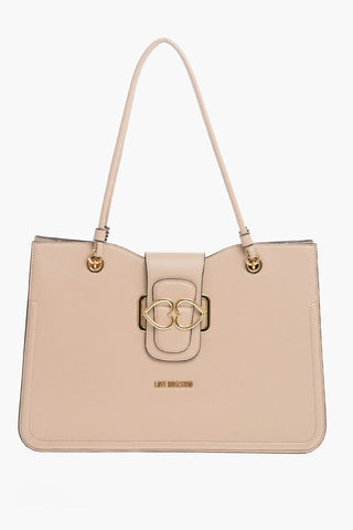 Moschino Textured Faux Leather BRIDGE Tote Bag with Heart Shaped Gold