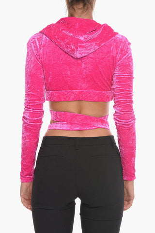 Versace Velour Cropped Fit Hoodie with Jeweled Buckle