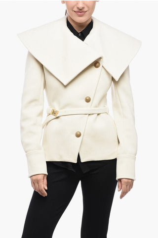 Balmain Wool DoubleBreasted Coat With Wide Collar