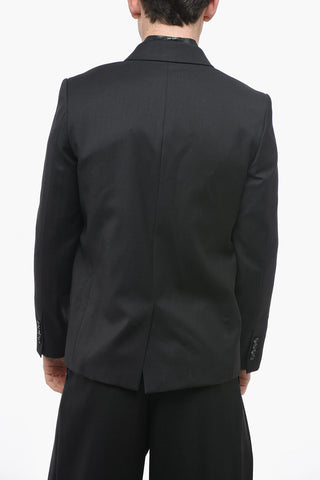 Amiri Wool Tuxed Jacket with Leather Detail